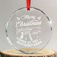 Funny Nakatomi Plaza Crystal Glass Ornament Merry Xmas And Yippee Ki Yay Snowflake Gun TS11