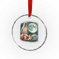 Funny Neil The Seal Howling at Moon 90s Retro Crystal Glass Ornament