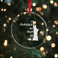 Funny New York City Travel Graphic Crystal Glass Ornament I Survived My Trip To NYC