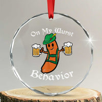 Funny Oktoberfest Crystal Glass Ornament On My Wurst Behavior German Sausage TS02