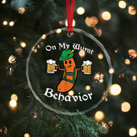 Funny Oktoberfest Crystal Glass Ornament On My Wurst Behavior German Sausage - Wonder Print Shop