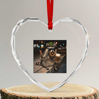 Funny Oktoberfest Raccoon Heart Crystal Glass Ornament Cute Trash Panda Beer Festival Bavarian Gift
