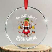 Funny Oktoberfest Sausage Dirndl German Beer Crystal Glass Ornament On My Wurst Behavior