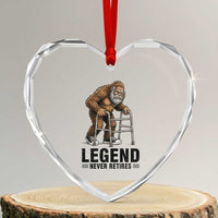 Funny Old Bigfoot Retirement Gift Heart Crystal Glass Ornament Legend Never Retires