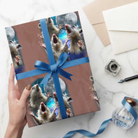 Funny Opossum Meme Wrapping Paper Roll Three Possum Screaming Under The Moon Weird Cursed Meme