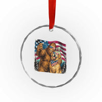 Funny Patriotic Bigfoot Golden Retriever Selfie Squad Crystal Glass Ornament