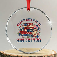 Funny Patriotic Book Lover Gift Crystal Glass Ornament Read White Blue Since 1776