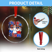 Funny Patriotic Chickens 4th of July Fireworks Crystal Glass Ornament Retro Chicka Boom Boom Hen Rooster Chick Graphic