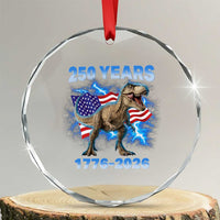 Funny Patriotic Dino Rex 250 Years 1776 2026 Crystal Glass Ornament Dinosaur USA Flag America 250th Anniversary Celebration