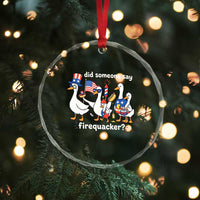 Funny Patriotic Duck Family 4th of July Fireworks Crystal Glass Ornament Did Someone Say Firequacker Word Pun Cute Graphic