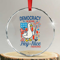 Funny Patriotic Duck Holding Firework Crystal Glass Ornament Funny Democracy Is Dying But Hey Nice Fireworks 4th Of July TS02