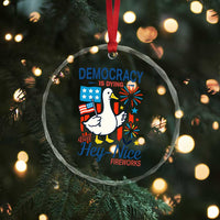 Funny Patriotic Duck Holding Firework Crystal Glass Ornament Funny Democracy Is Dying But Hey Nice Fireworks 4th Of July - Wonder Print Shop
