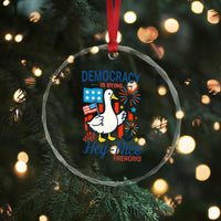 Funny Patriotic Duck Holding Firework Crystal Glass Ornament Funny Democracy Is Dying But Hey Nice Fireworks 4th Of July TS02