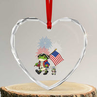 Funny Patriotic Frog Heart Crystal Glass Ornament Celebrating 250 Years Of Freedom