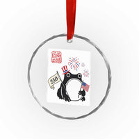 Funny Patriotic Grumpy Frog 250th Anniversary USA Crystal Glass Ornament