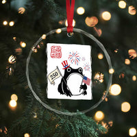 Funny Patriotic Grumpy Frog 250th Anniversary USA Crystal Glass Ornament