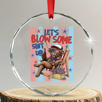 Funny Patriotic Highland Cow Crystal Glass Ornament 4th Of July Fireworks Celebration