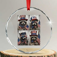 Funny Patriotic Raccoon Selfie Crystal Glass Ornament USA Flag Red White And Blue Graphic