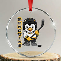 Funny Penguin Playing Ice Hockey Crystal Glass Ornament Gift For Kids - Wonder Print Shop