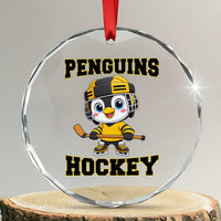 Funny Penguin Playing Ice Hockey Crystal Glass Ornament Winter Sports Gift - Wonder Print Shop