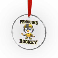 Funny Penguin Playing Ice Hockey Crystal Glass Ornament Winter Sports Gift - Wonder Print Shop