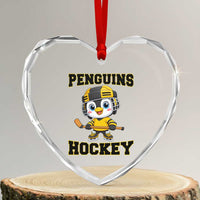 Funny Penguin Playing Ice Hockey Heart Crystal Glass Ornament Winter Sports Gift - Wonder Print Shop