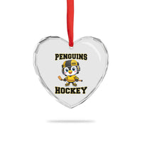 Funny Penguin Playing Ice Hockey Heart Crystal Glass Ornament Winter Sports Gift - Wonder Print Shop
