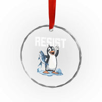 Funny Penguin Resist Crystal Glass Ornament Against Tariffs Protest TS02