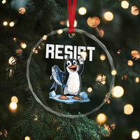 Funny Penguin Resist Crystal Glass Ornament Against Tariffs Protest TS02