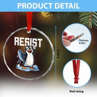 Funny Penguin Resist Crystal Glass Ornament Against Tariffs Protest - Wonder Print Shop