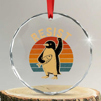 Funny Penguin Resist Crystal Glass Ornament Against Tariffs Retro Vintage TS02