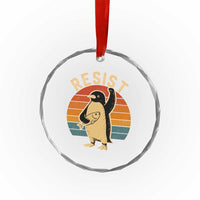 Funny Penguin Resist Crystal Glass Ornament Against Tariffs Retro Vintage TS02