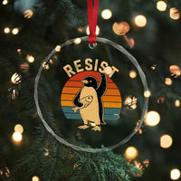 Funny Penguin Resist Crystal Glass Ornament Against Tariffs Retro Vintage TS02