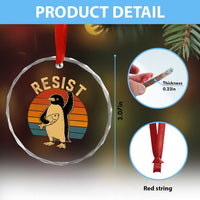 Funny Penguin Resist Crystal Glass Ornament Against Tariffs Retro Vintage TS02