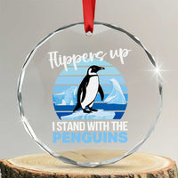 Funny Penguin Resist Crystal Glass Ornament Flippers Up I Stand With The Penguins - Wonder Print Shop