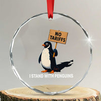 Funny Penguin Resist Crystal Glass Ornament No Tariffs I Stand With Penguins TS02