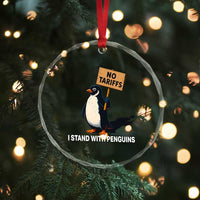 Funny Penguin Resist Crystal Glass Ornament No Tariffs I Stand With Penguins TS02