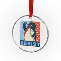 Funny Penguin Resist Graphic Crystal Glass Ornament Resist Protest Against Tariffs - Wonder Print Shop