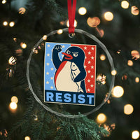 Funny Penguin Resist Graphic Crystal Glass Ornament Resist Protest Against Tariffs - Wonder Print Shop