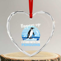 Funny Penguin Resist Heart Crystal Glass Ornament Flippers Up I Stand With The Penguins - Wonder Print Shop