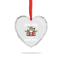 Funny Pew Pew Santa Christmas Heart Crystal Glass Ornament Angry Santa with Candy Cane Guns Holiday Humor - Wonder Print Shop