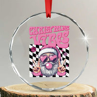 Funny Pink Santa Christmas Crystal Glass Ornament Christmas Vibes Checkboard TS11