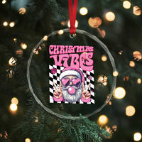 Funny Pink Santa Christmas Crystal Glass Ornament Christmas Vibes Checkboard TS11