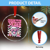 Funny Pink Santa Christmas Crystal Glass Ornament Christmas Vibes Checkboard TS11