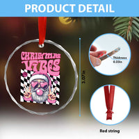 Funny Pink Santa Christmas Crystal Glass Ornament Christmas Vibes Checkboard TS11