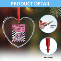 Funny Pink Santa Christmas Heart Crystal Glass Ornament Christmas Vibes Checkboard - Wonder Print Shop
