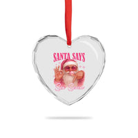Funny Pink Santa Says Six Seven Heart Crystal Glass Ornament 67 Christmas Meme Gen Alpha - Wonder Print Shop