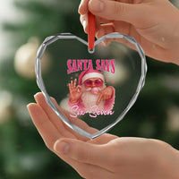 Funny Pink Santa Says Six Seven Heart Crystal Glass Ornament 67 Christmas Meme Gen Alpha - Wonder Print Shop
