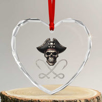 Funny Pirate Fishing Lover Heart Crystal Glass Ornament Vintage Pirate Skull Hooks Fishing - Wonder Print Shop