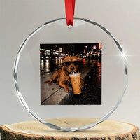 Funny Pitbull Drinking Iced Coffee Crystal Glass Ornament Vintage Pittie Dog Lovers Meme